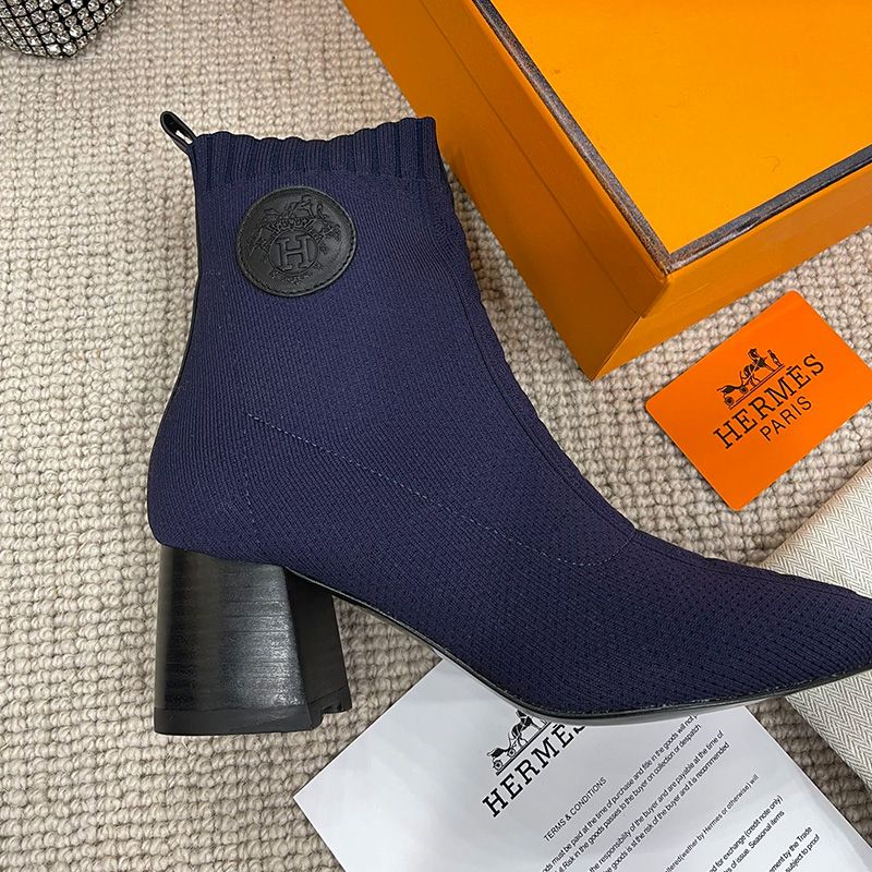 Hermes Volver 60 Ankle Boots Women Knit In Navy Blue