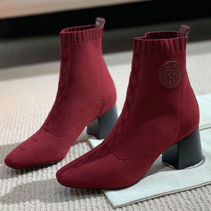 Hermes Volver 60 Ankle Boots Women Knit In Red