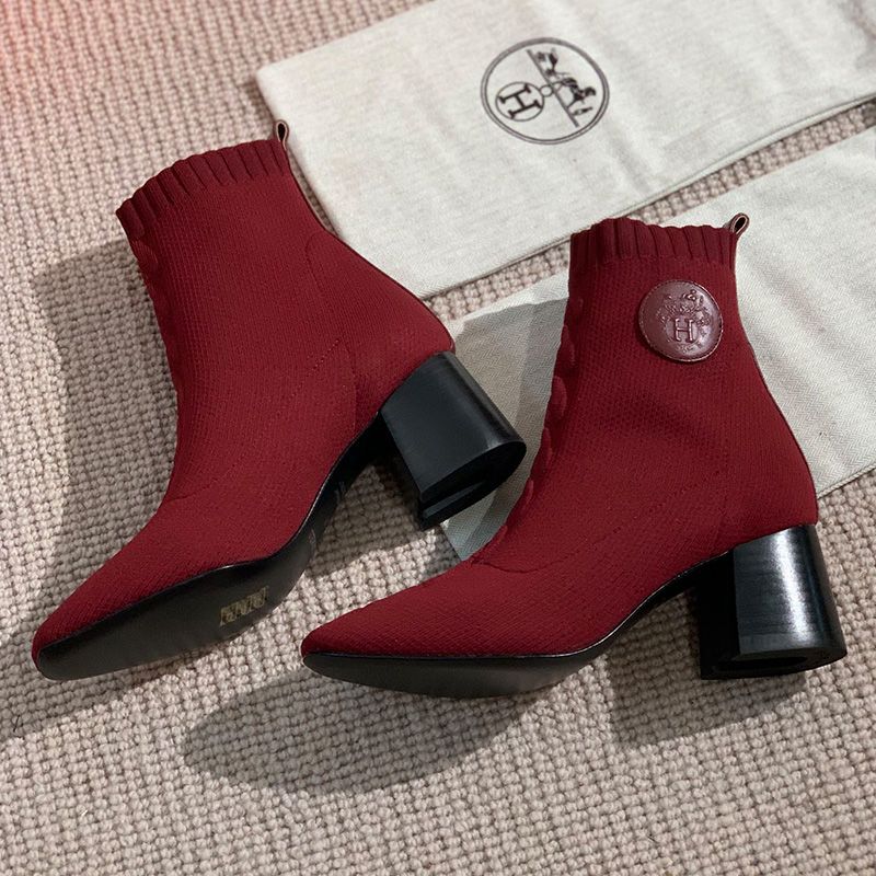 Hermes Volver 60 Ankle Boots Women Knit In Red