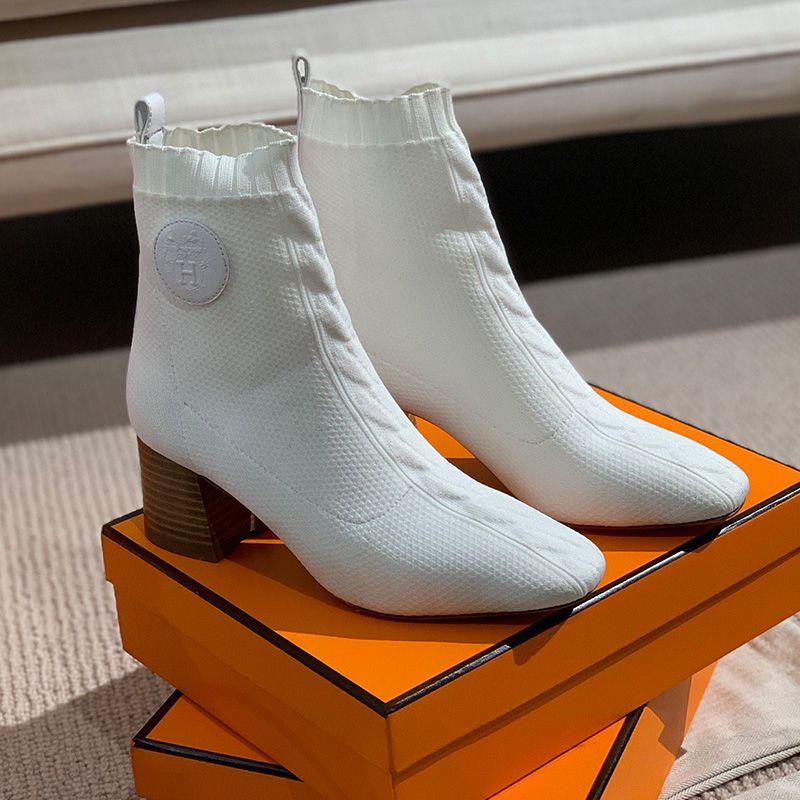 Hermes Volver 60 Ankle Boots Women Knit In White