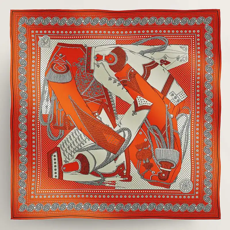 Affordable Hermes Zouaves Et Dragons Bandana Shawl 140 In Orange