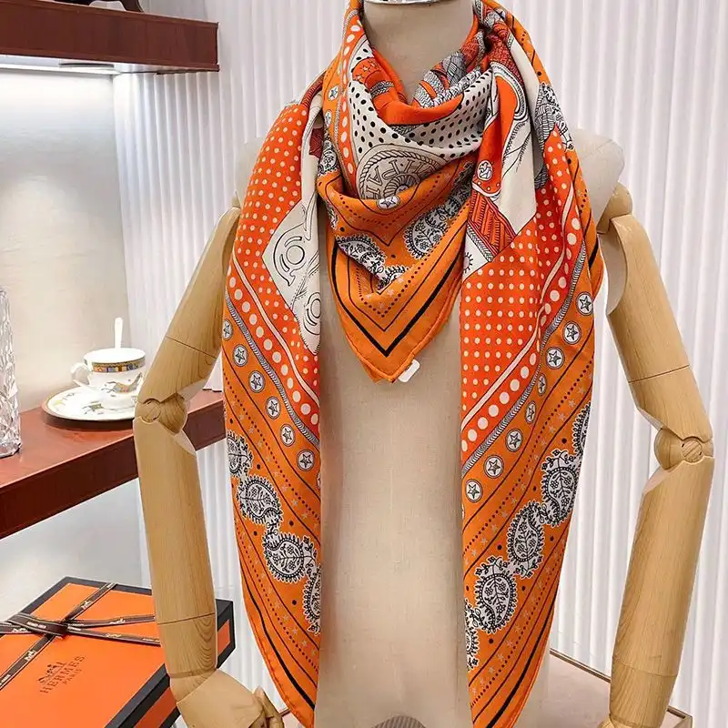 Affordable Hermes Zouaves Et Dragons Bandana Shawl 140 In Orange