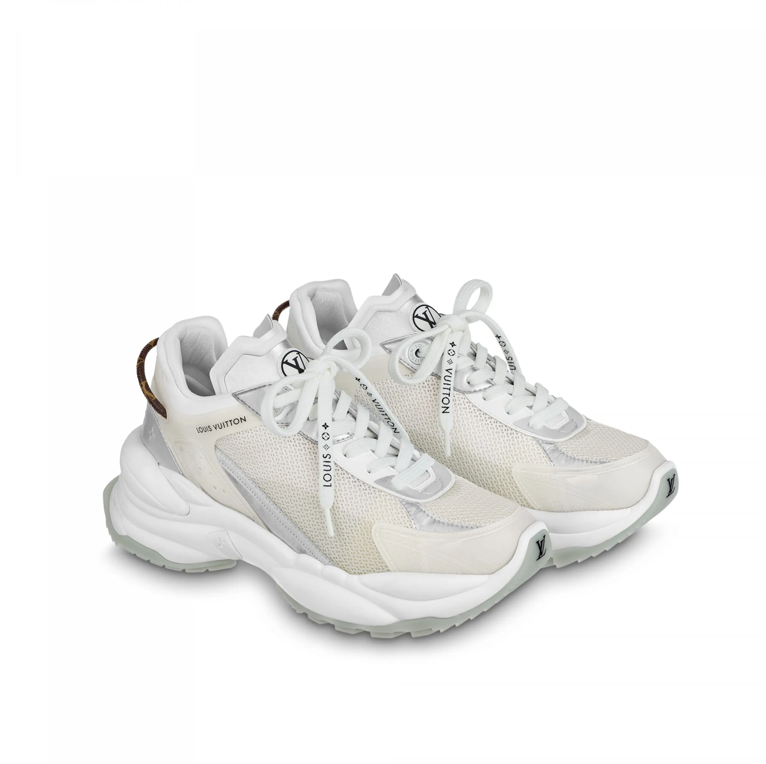 Top lv Bagsaaa LV Run 55 Sneaker Monogram Flowers Silver 1AAVGI
