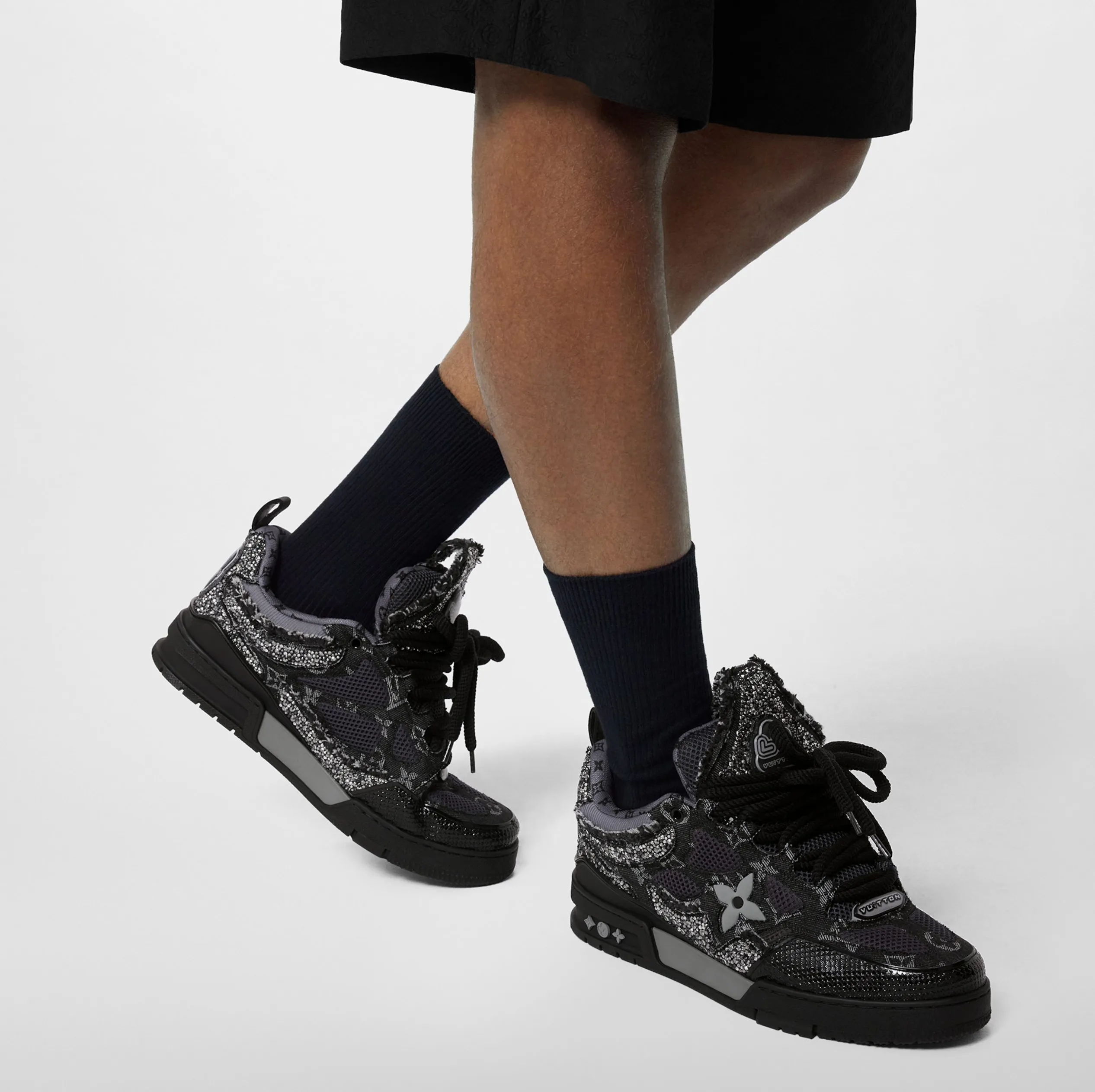 Store mens Bagsaaa LV Skate Sneaker Swarovski Crystals Monogram Denim Black 1ABMHZ