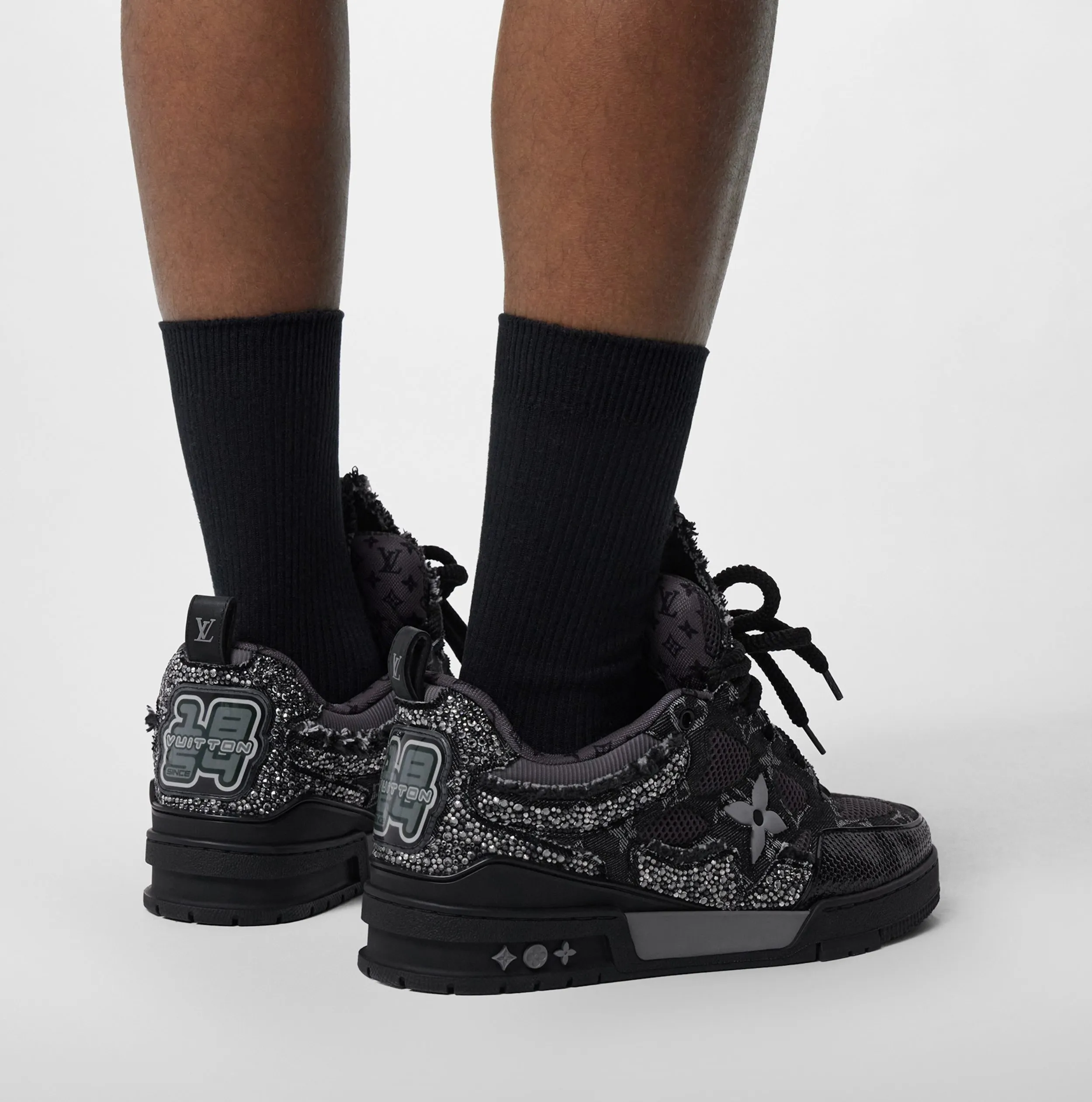 Store mens Bagsaaa LV Skate Sneaker Swarovski Crystals Monogram Denim Black 1ABMHZ
