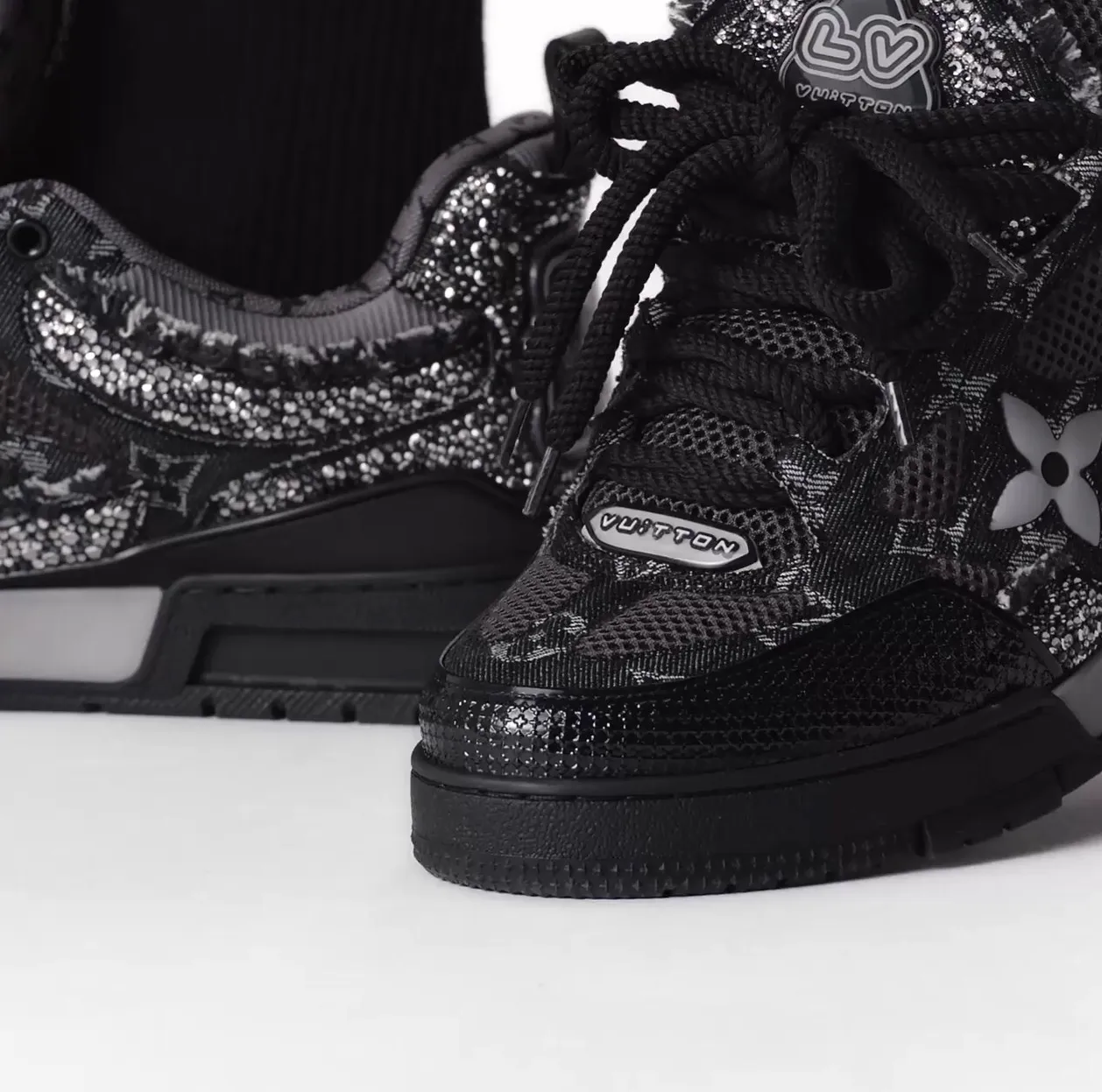 Store mens Bagsaaa LV Skate Sneaker Swarovski Crystals Monogram Denim Black 1ABMHZ