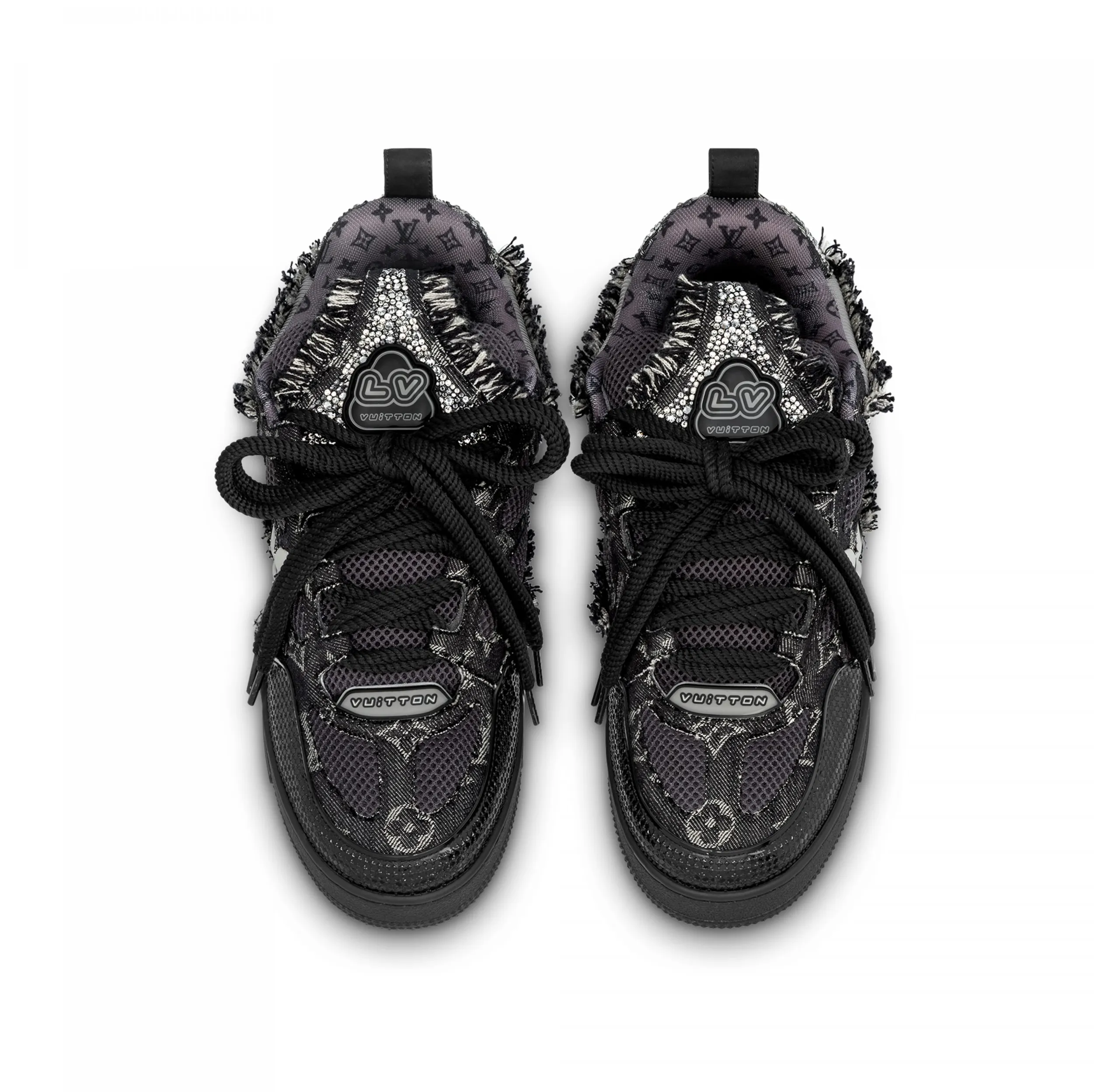 Store mens Bagsaaa LV Skate Sneaker Swarovski Crystals Monogram Denim Black 1ABMHZ