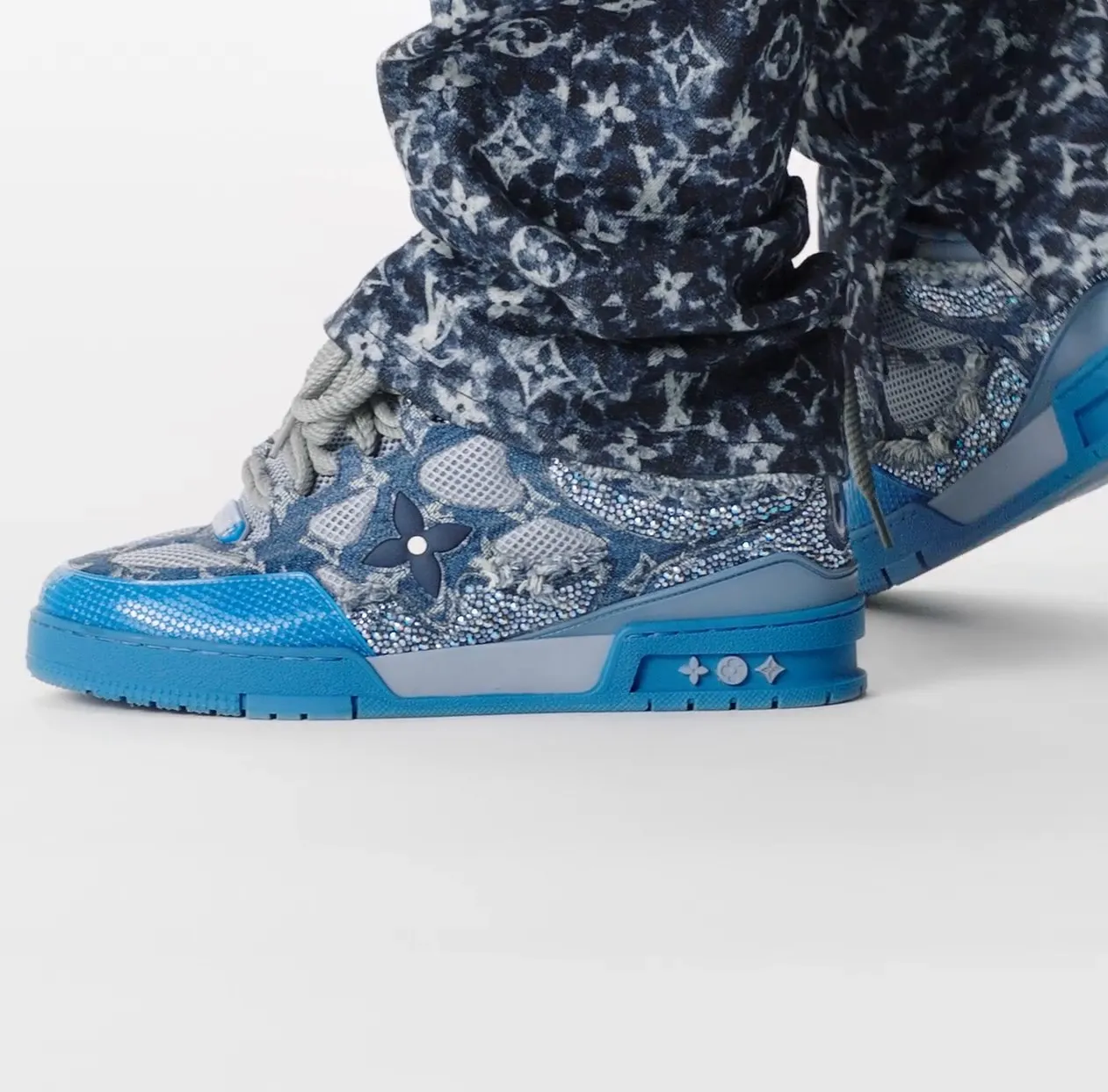 High quality replica bags Bagsaaa LV Skate Sneaker Swarovski Crystals Monogram Denim Blue 1ABMHF