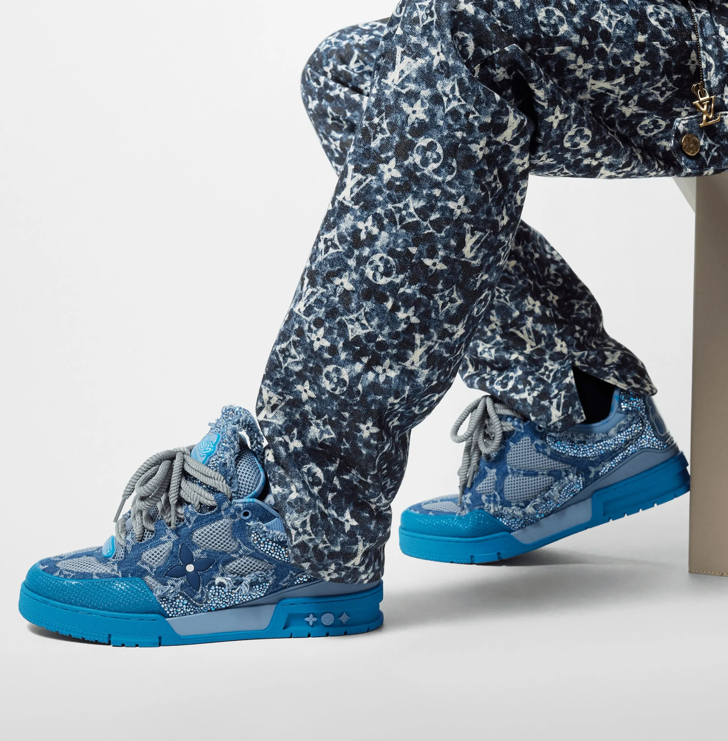 High quality replica bags Bagsaaa LV Skate Sneaker Swarovski Crystals Monogram Denim Blue 1ABMHF