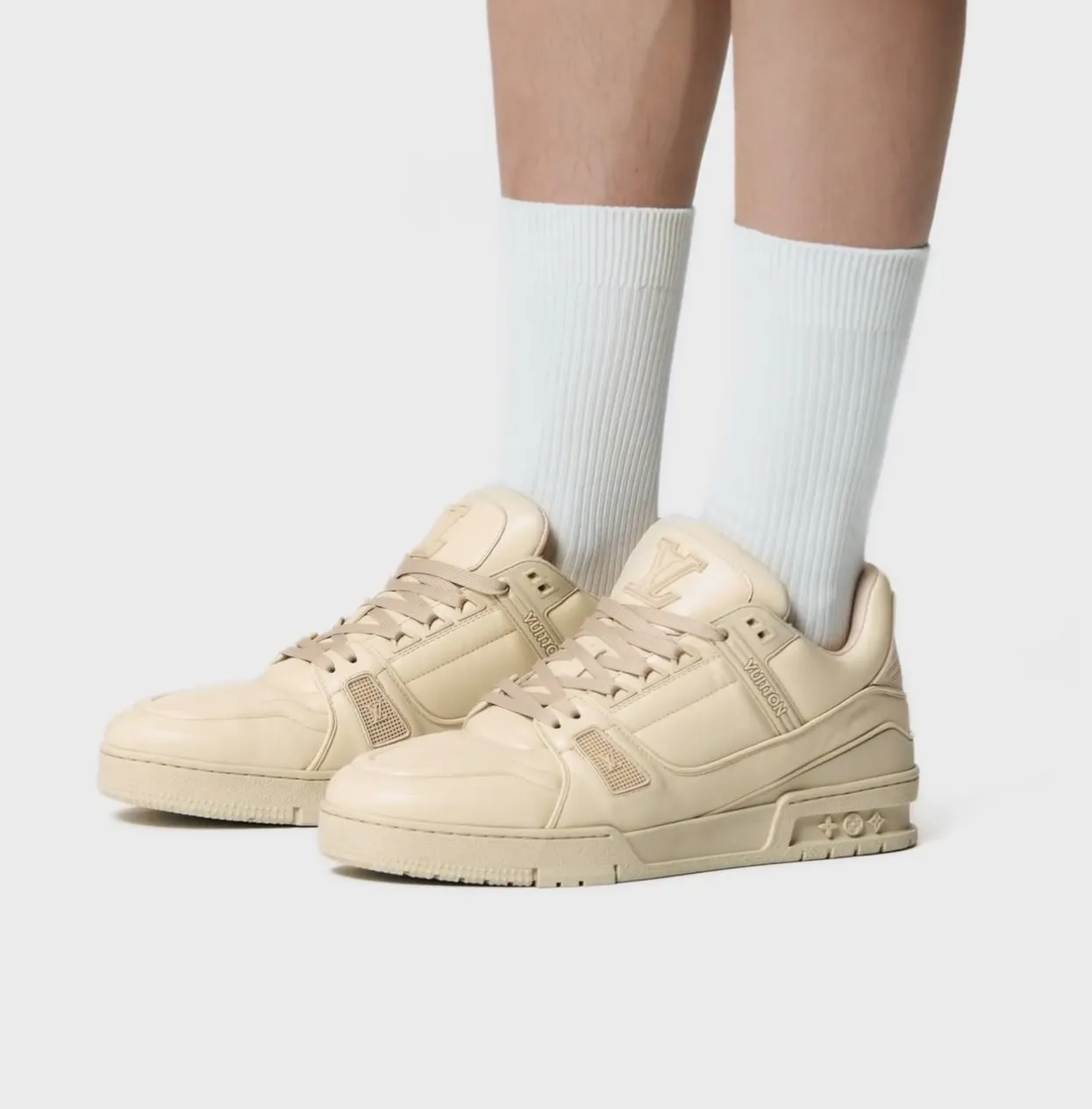 Replica rick owens shoes Bagsaaa LV Trainer Sneaker Calf leather Beige 1AC5BR