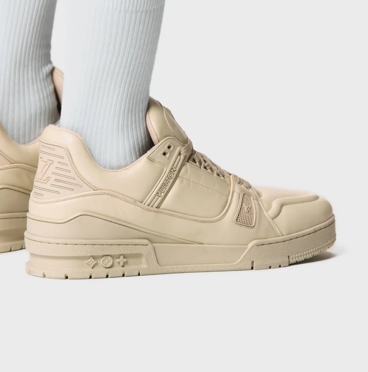 Replica rick owens shoes Bagsaaa LV Trainer Sneaker Calf leather Beige 1AC5BR