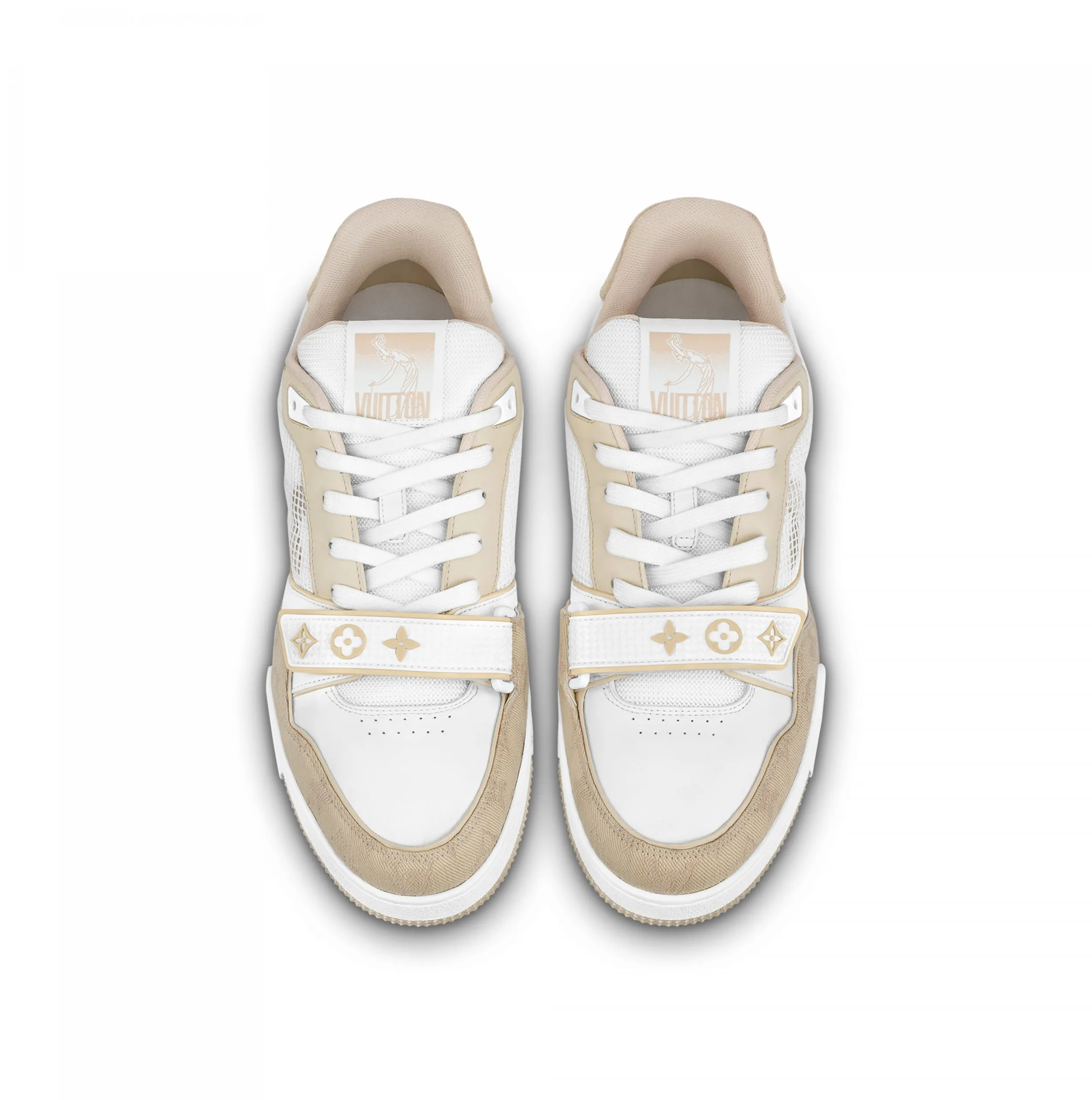 Mens burberry briefcase Bagsaaa LV Trainer Sneaker Velcro strap Monogram denim Beige 1A9ZC0