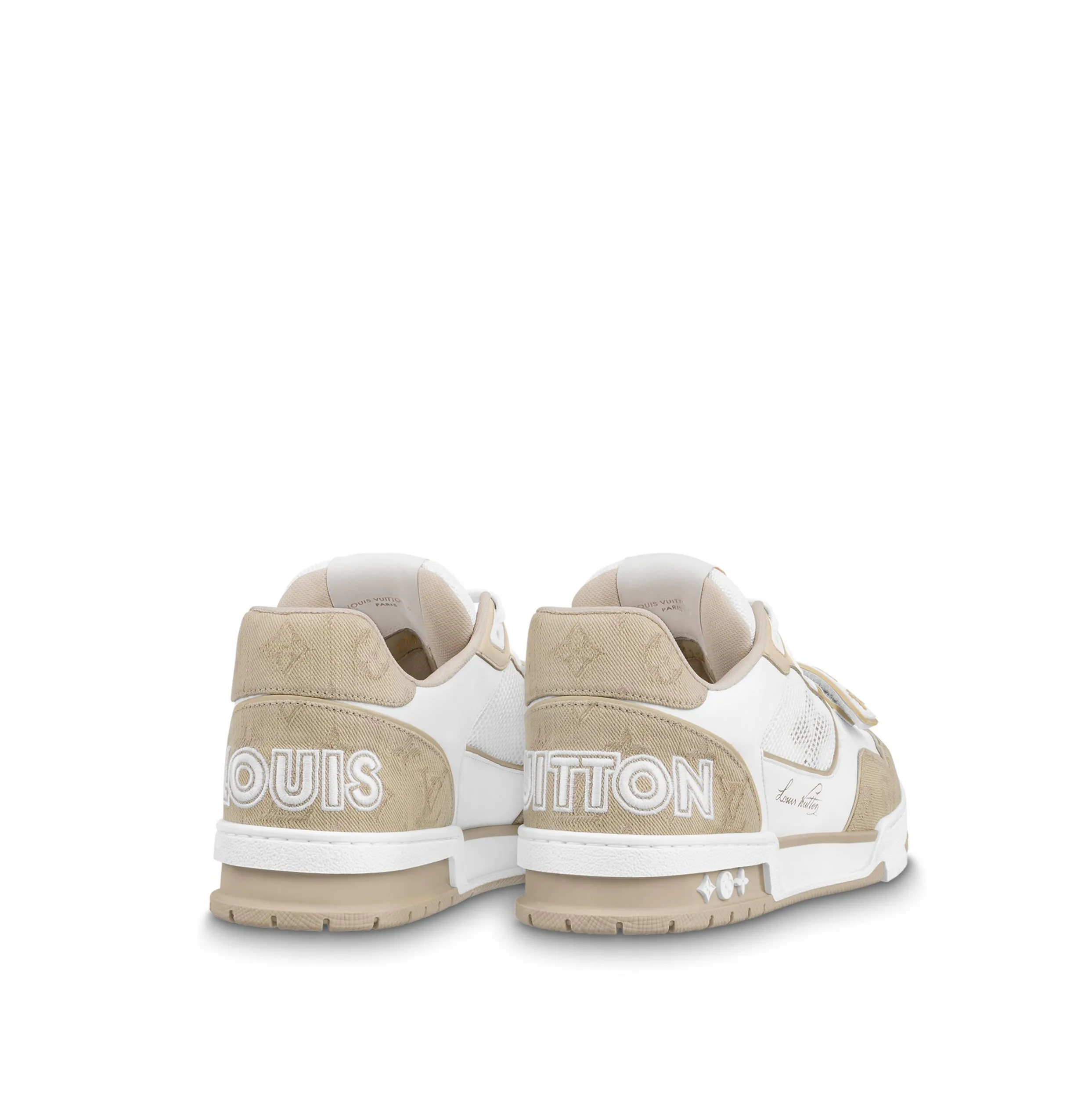Mens burberry briefcase Bagsaaa LV Trainer Sneaker Velcro strap Monogram denim Beige 1A9ZC0
