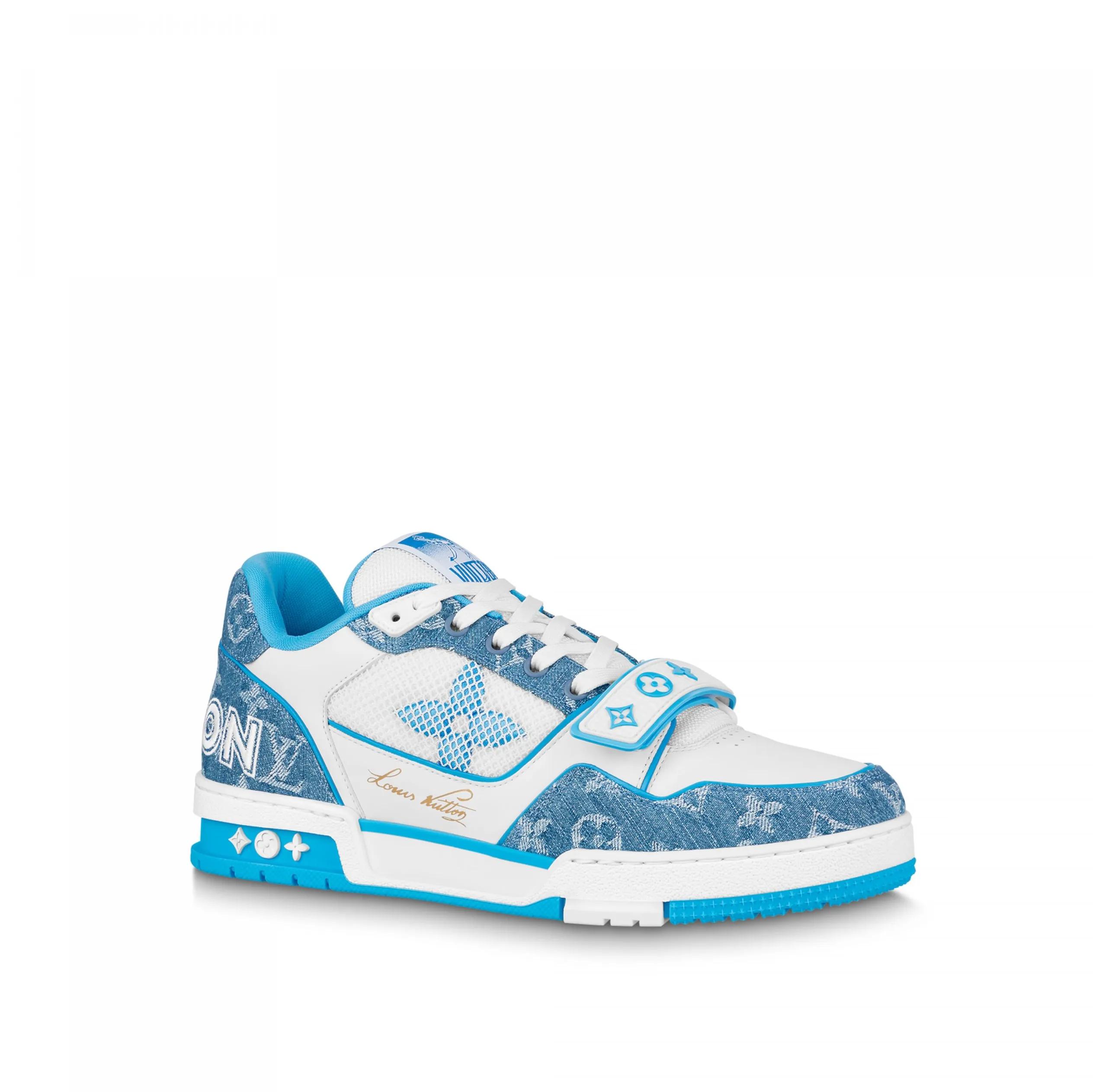 Bagsaaa LV Trainer Sneaker Velcro strap Monogram denim Blue 1A9ZI6