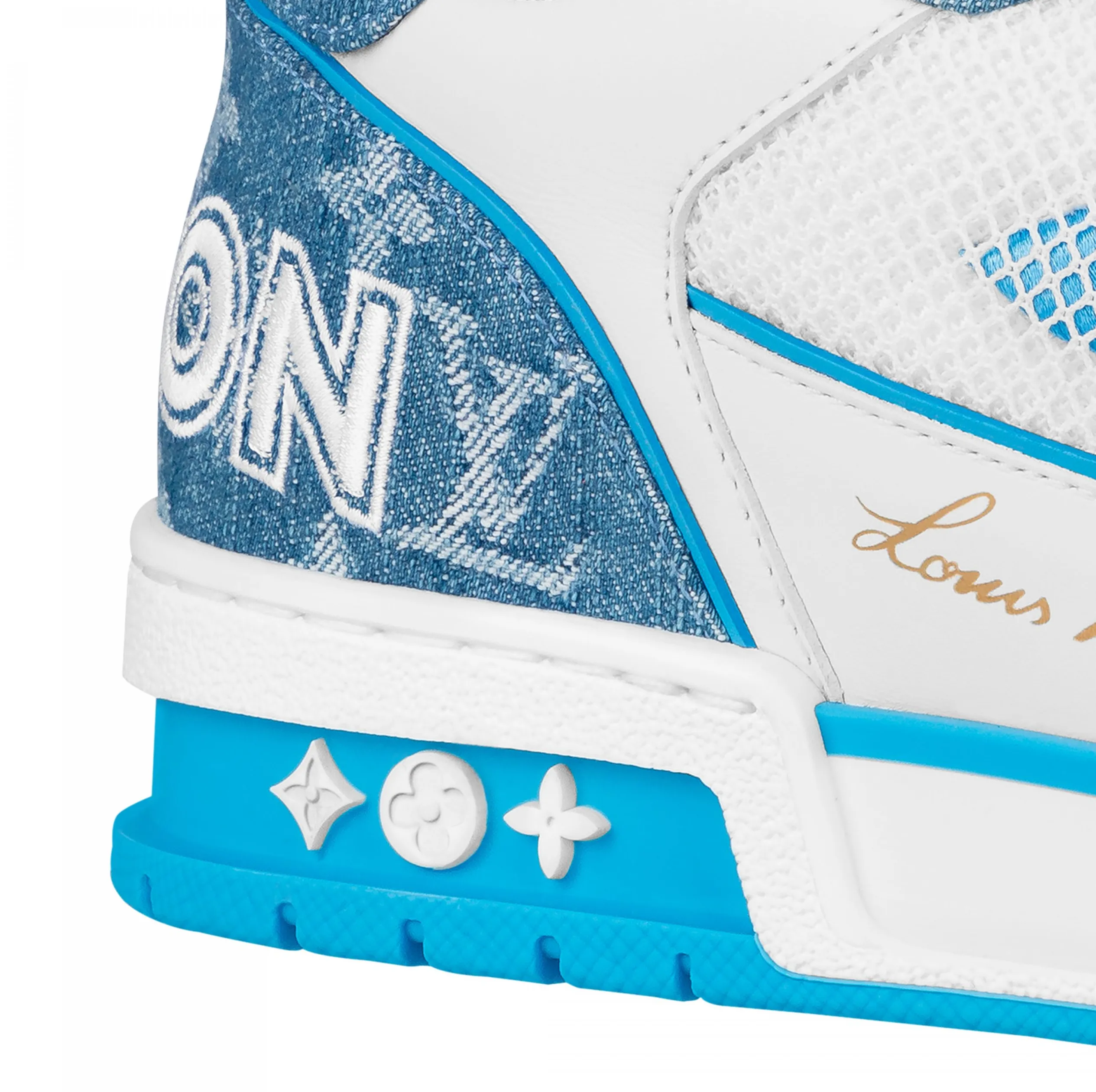 Top lv Bagsaaa LV Trainer Sneaker Velcro strap Monogram denim Blue 1A9ZI6