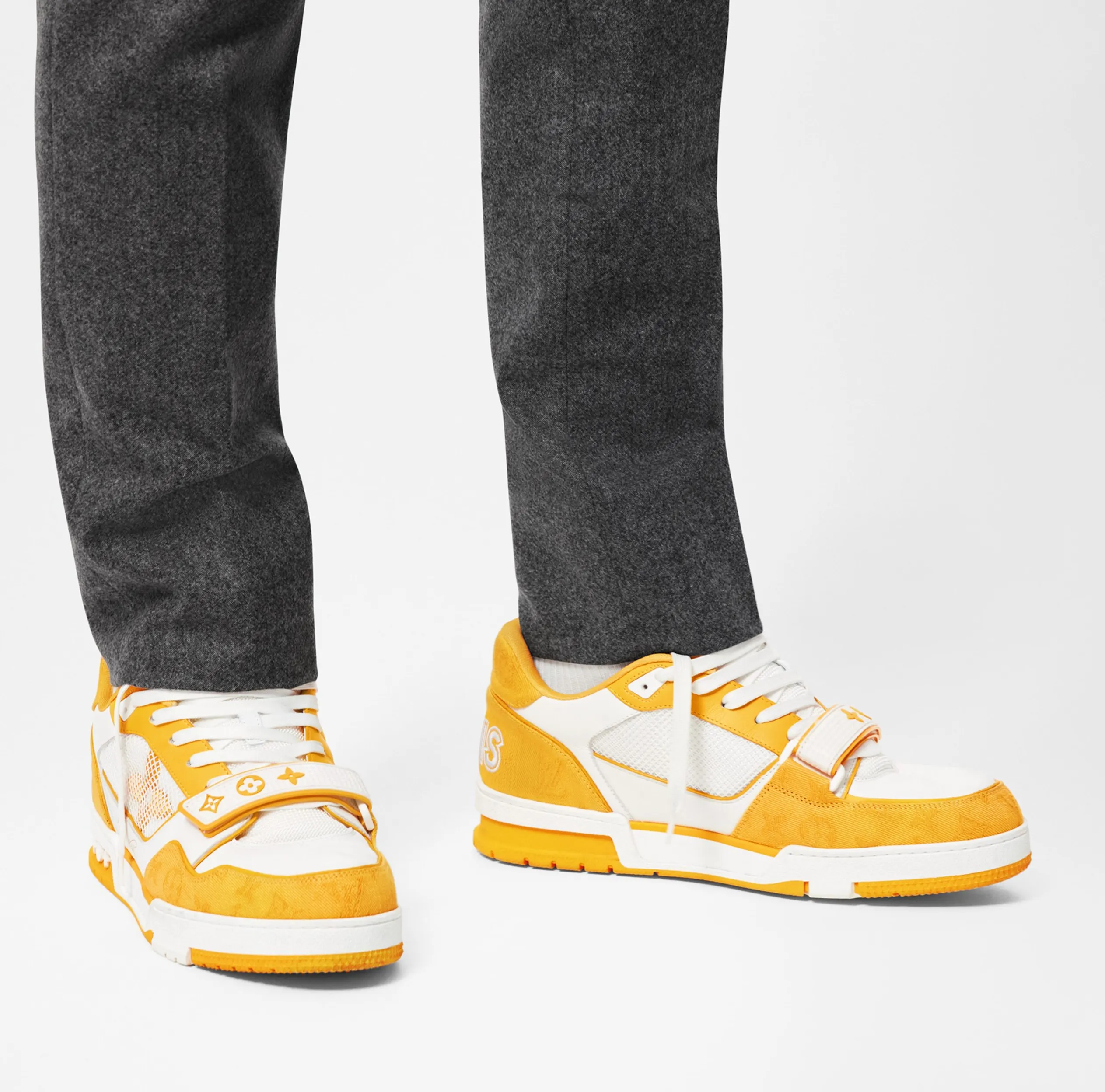 Lv shoes replica Bagsaaa LV Trainer Sneaker Velcro strap Monogram denim Yellow 1A9ZD4