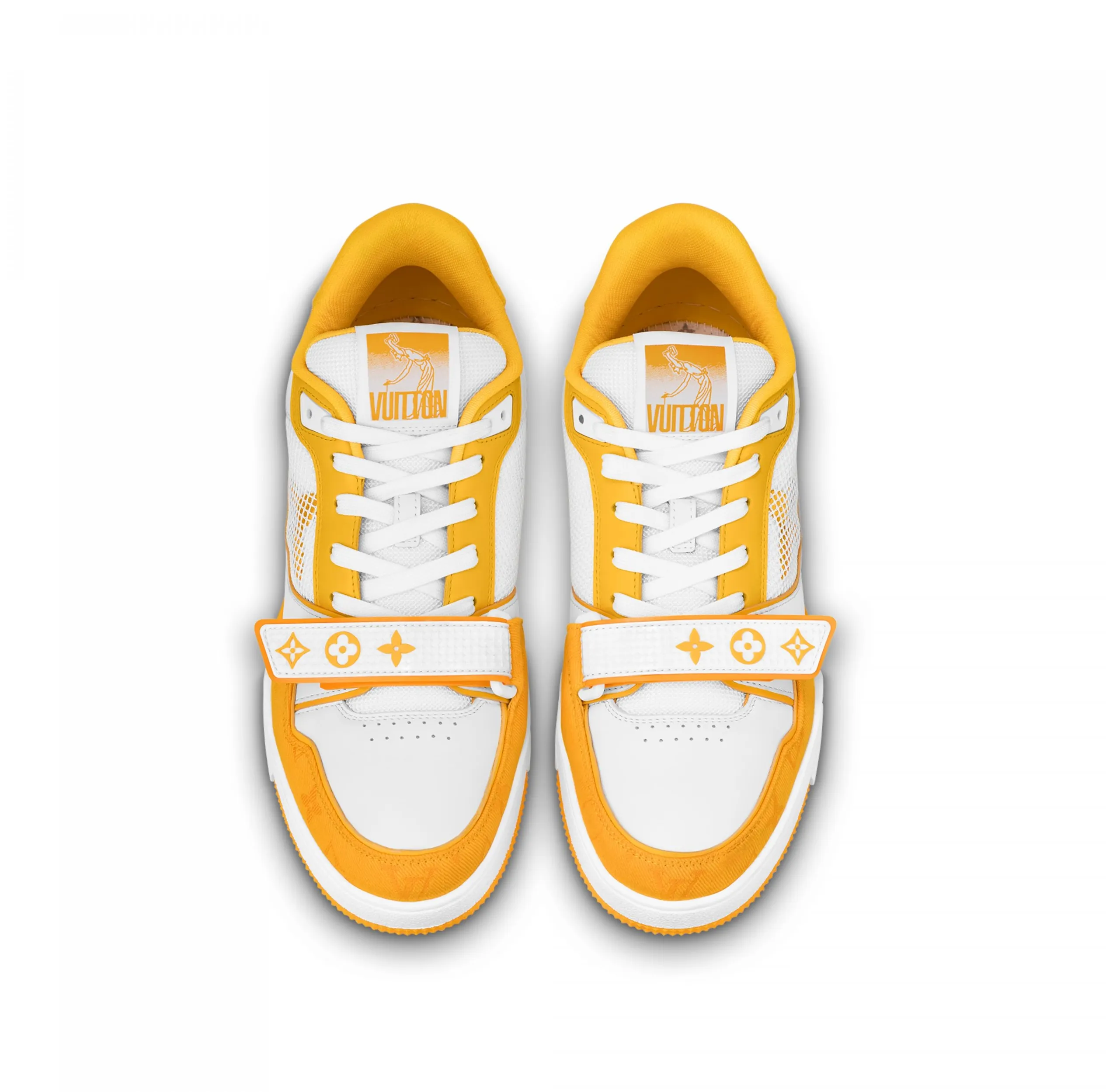 Lv shoes replica Bagsaaa LV Trainer Sneaker Velcro strap Monogram denim Yellow 1A9ZD4