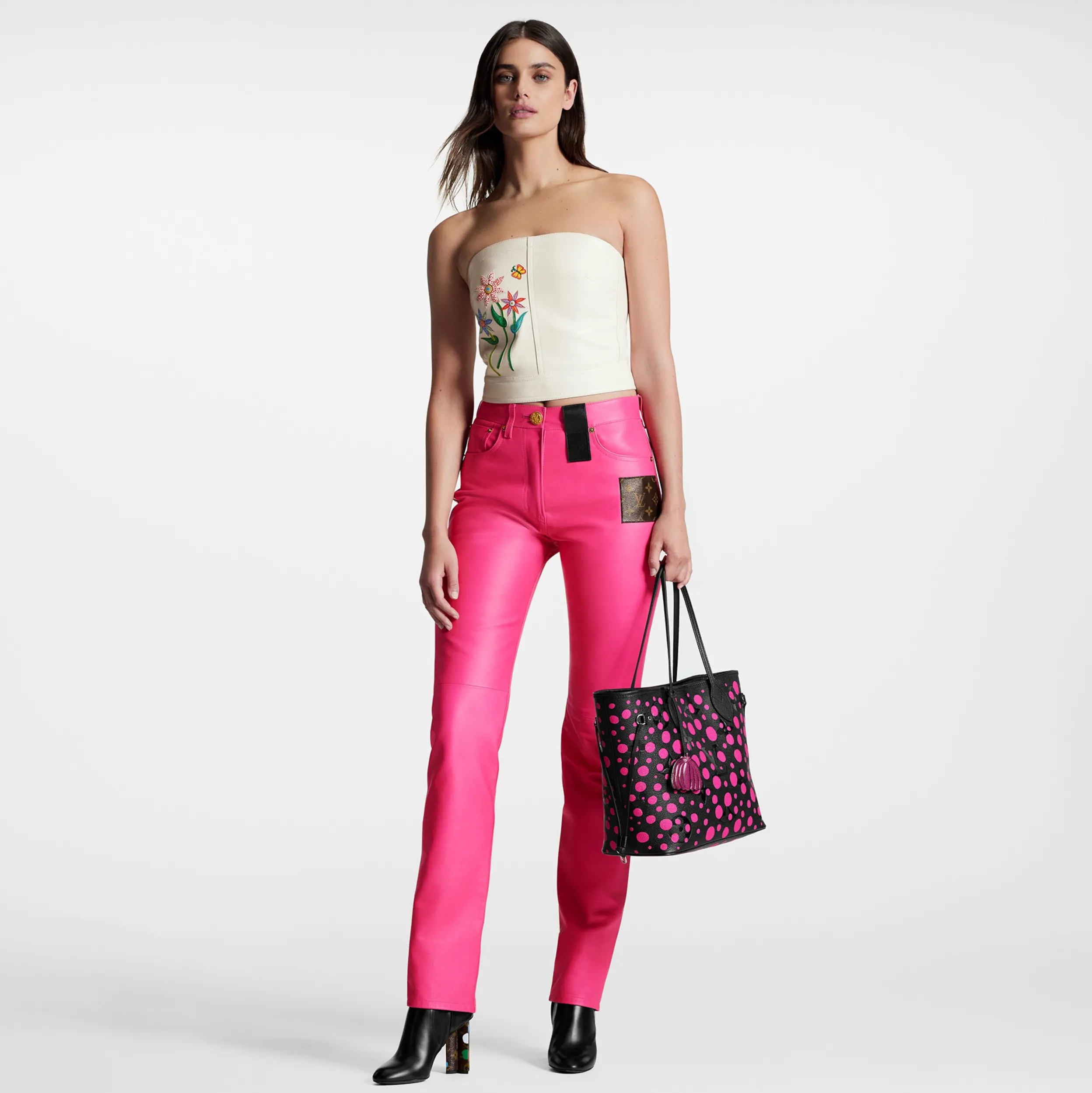 Replica bags Bagsaaa LV x YK Neverfull MM M46419 Noir Fuchsia