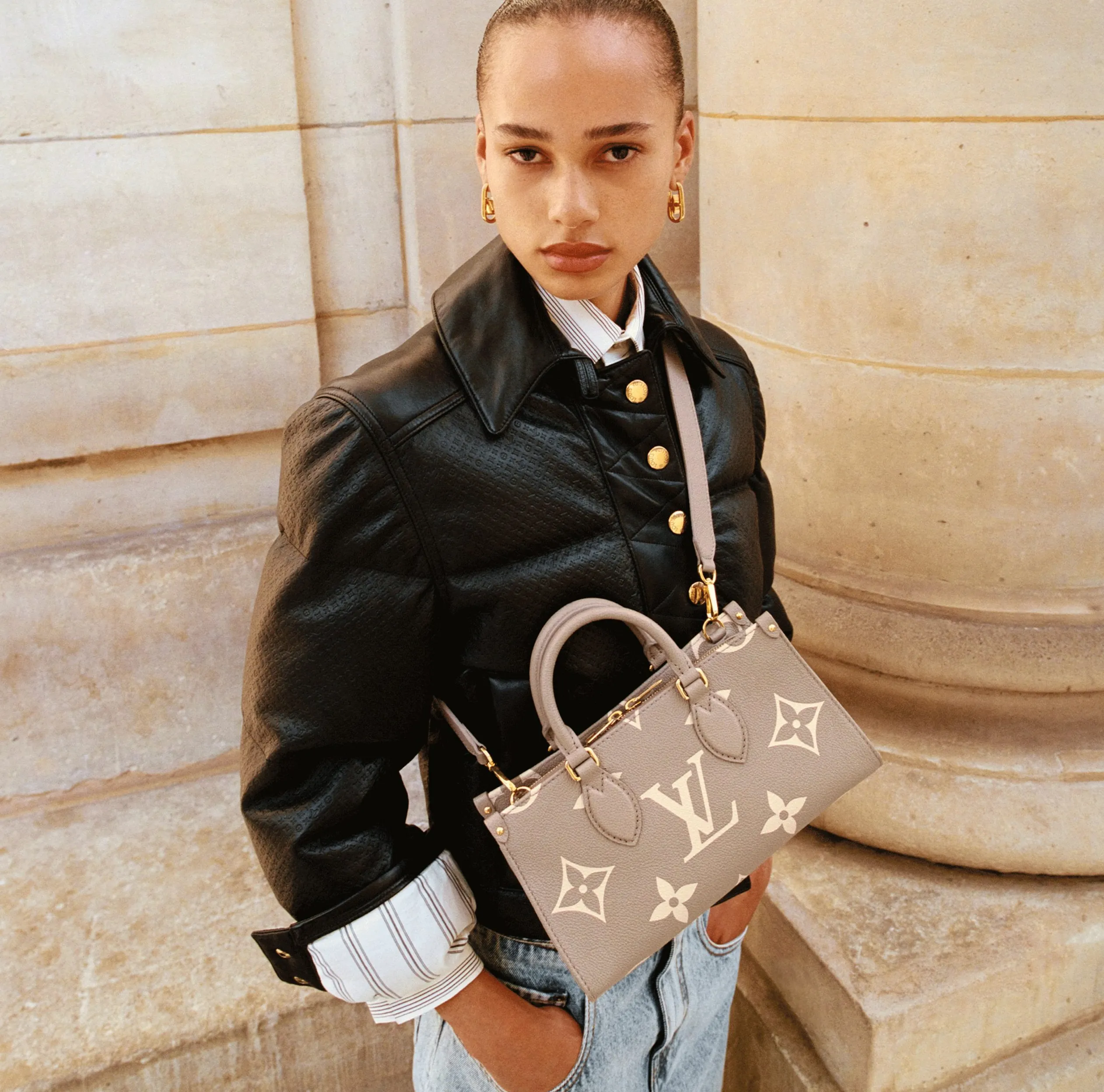 Original chanel store Bagsaaa M23641 OnTheGo East West Dove Cream Bicolor Monogram Empreinte Leather