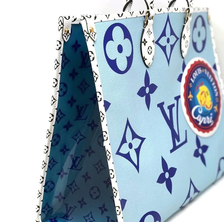 Shop shoulder bags Bagsaaa M44720 Monogram Giant Onthego Capri Blue Coated Canvas To