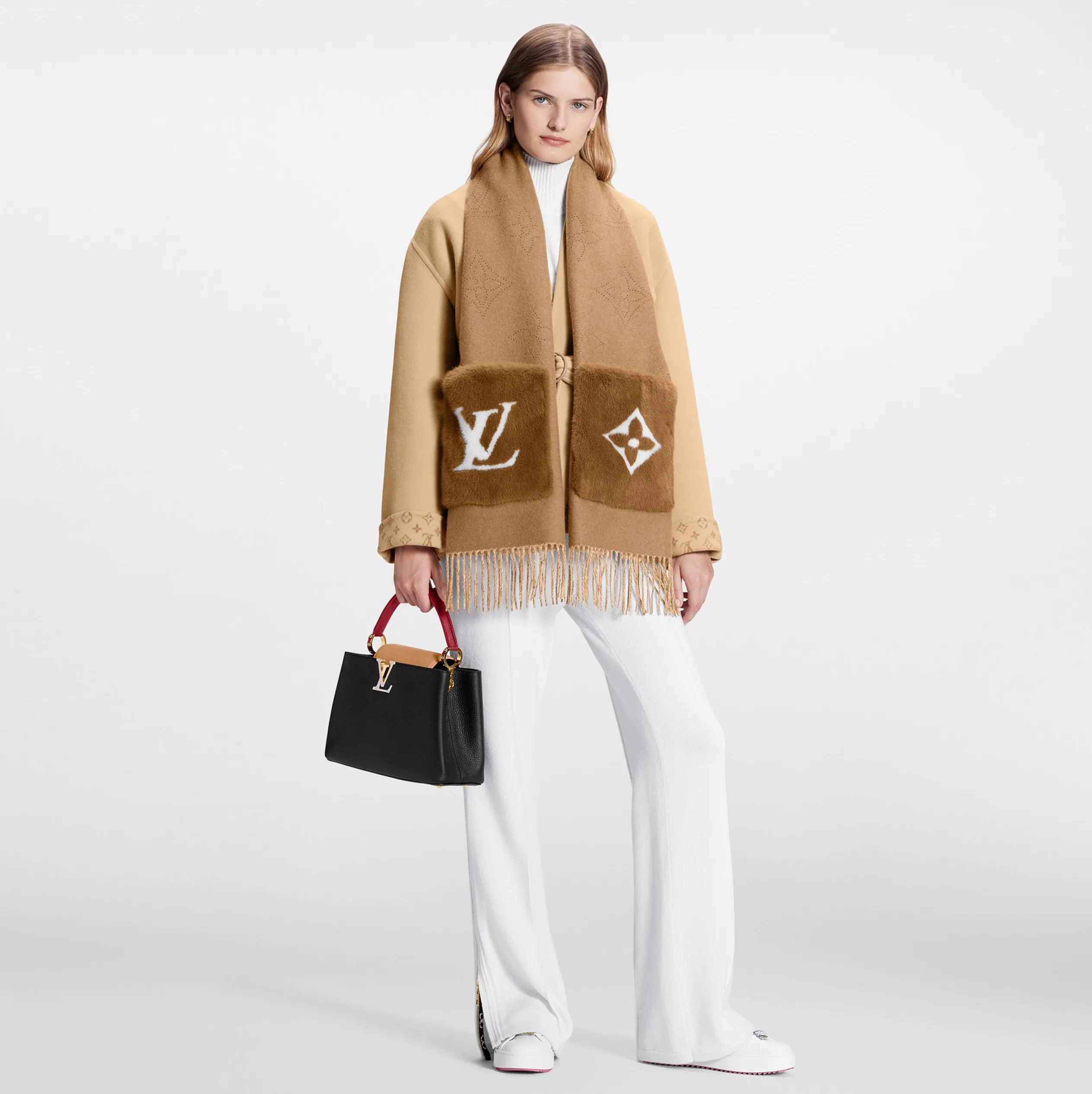 Replica bags Bagsaaa M77736 LV Cosy Mink Fur Collection Beige Scarf