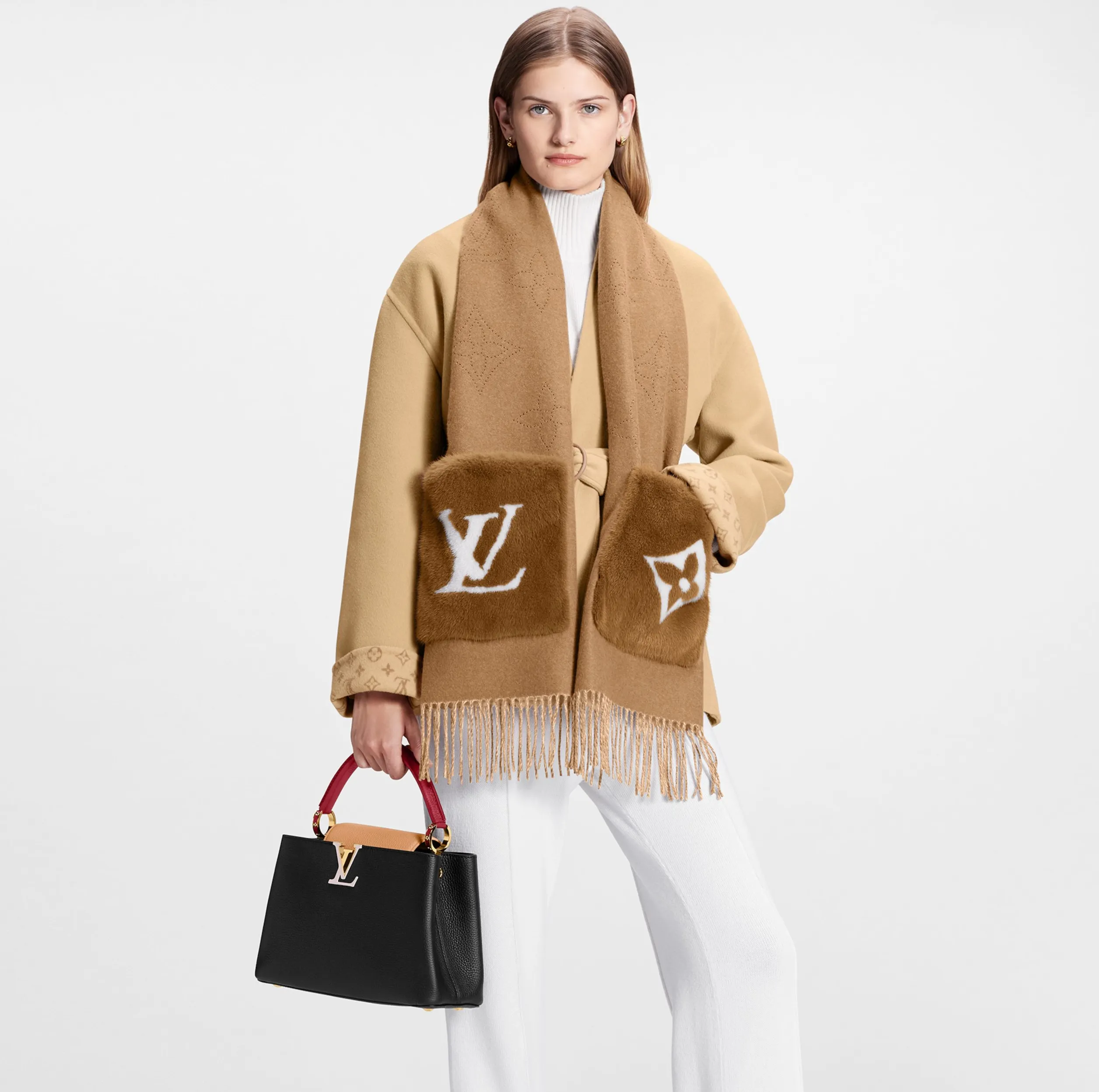 Replica bags Bagsaaa M77736 LV Cosy Mink Fur Collection Beige Scarf