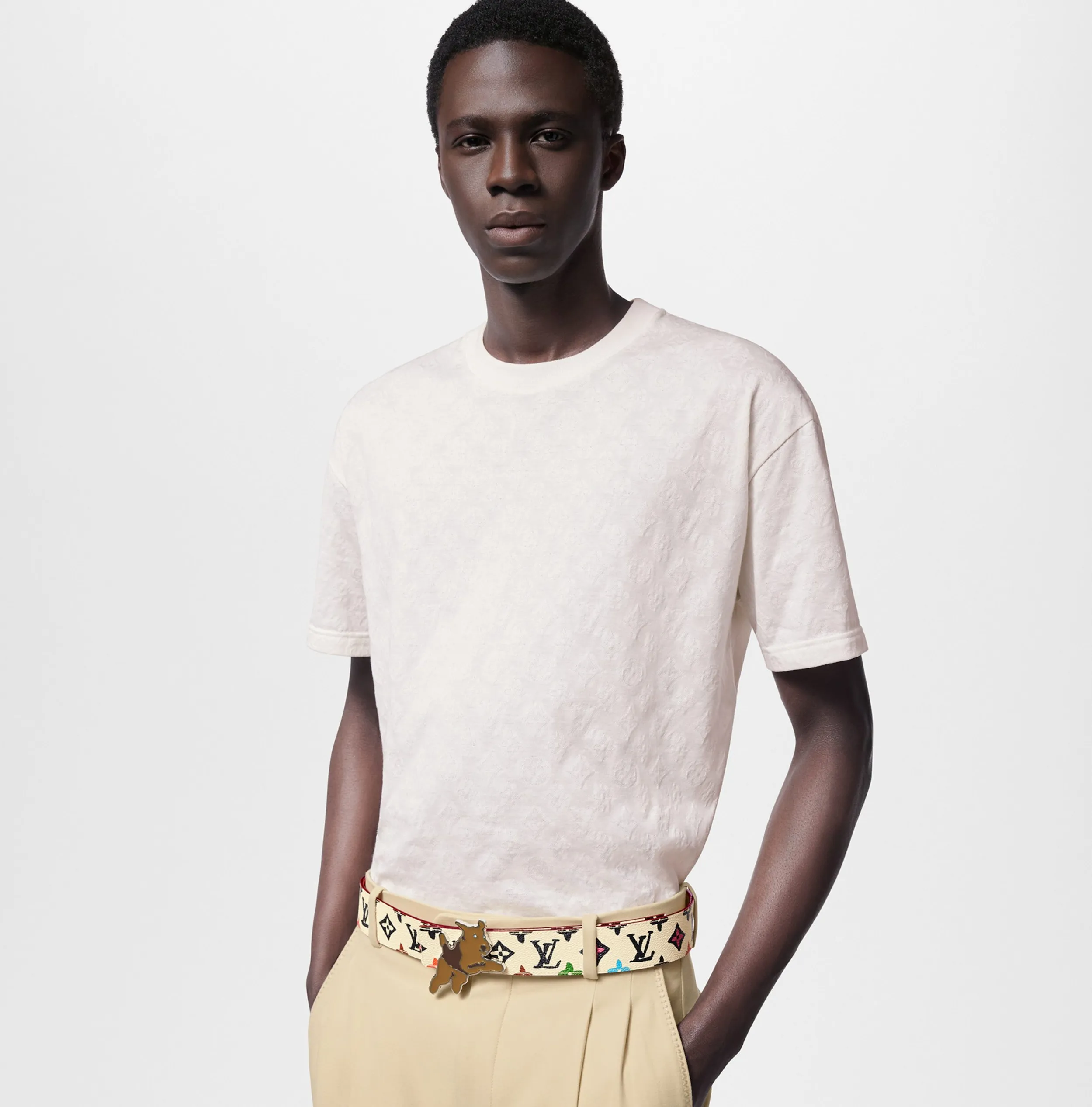 Replica rick owens shoes Bagsaaa X Tyler M8650T Monogram Craggy 40mm Reversible Belt Cream