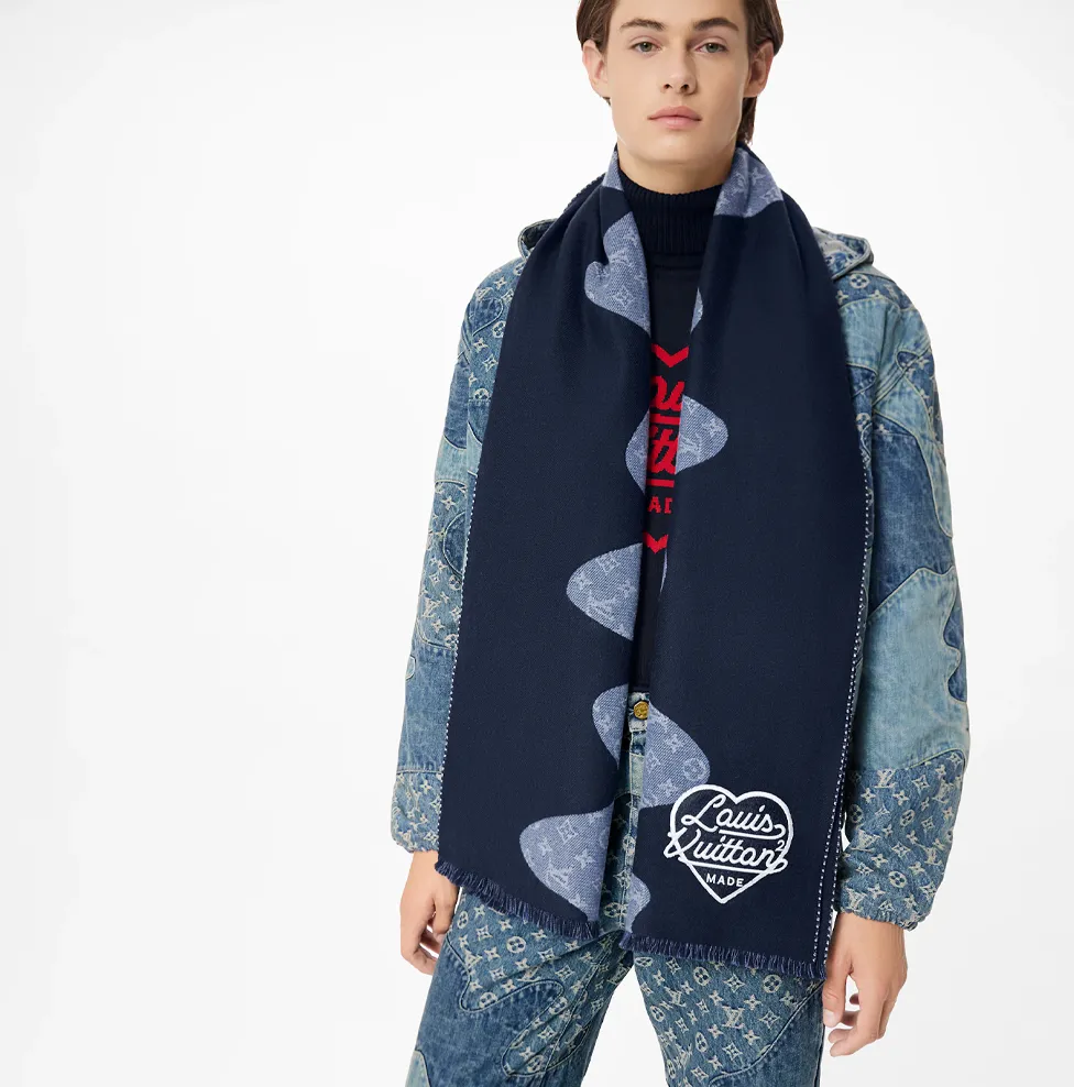 Ouis vuitton christian dior Bagsaaa x Nigo MP3255 Monogram Drip Blue Scarf