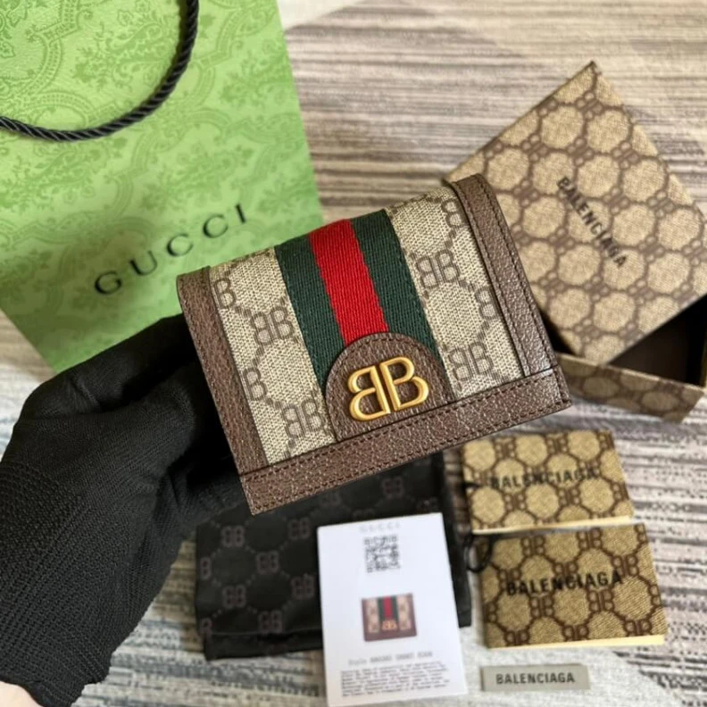 Top lv 5 card sl Balenciaga x Gucci Hacker Card Case Wallet Coffee