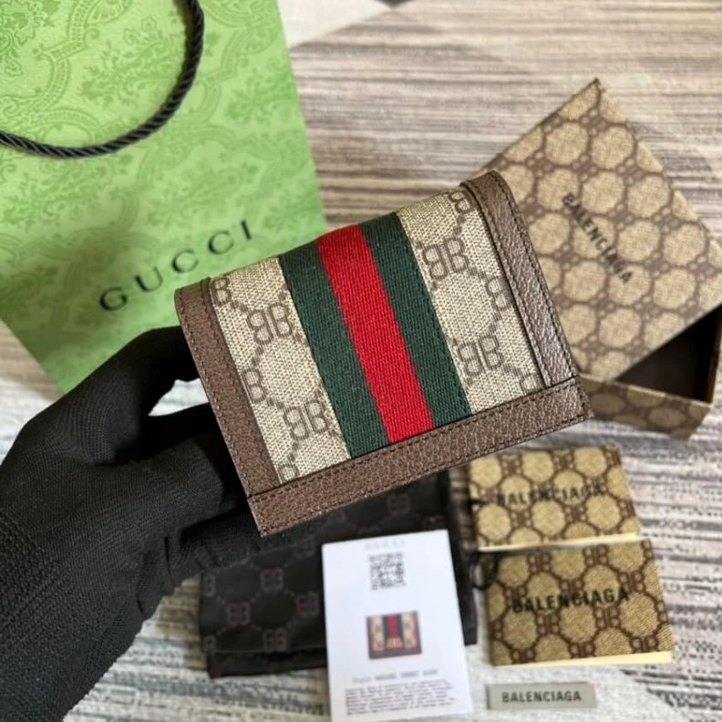 Top lv 5 card sl Balenciaga x Gucci Hacker Card Case Wallet Coffee