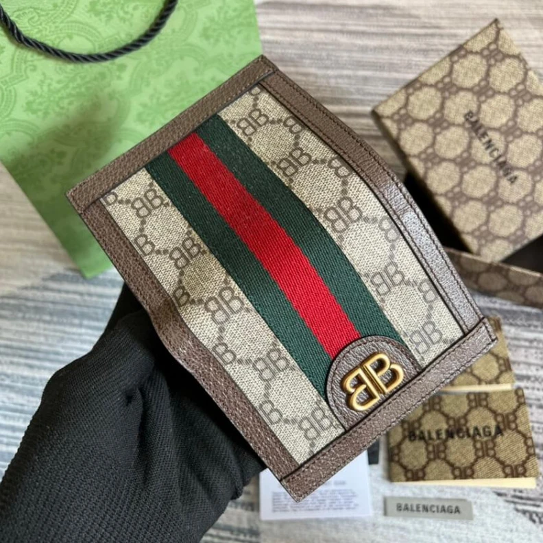 Top lv 5 card sl Balenciaga x Gucci Hacker Card Case Wallet Coffee