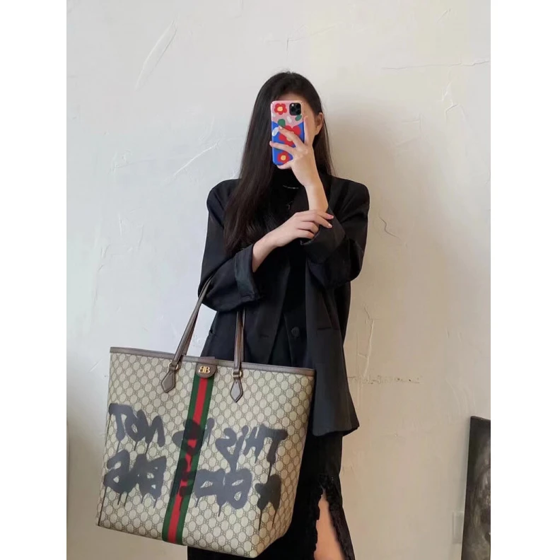 Replica bags lv Tote Bag Balenciaga x Gucci Hacker Graffiti Large Tote Bag