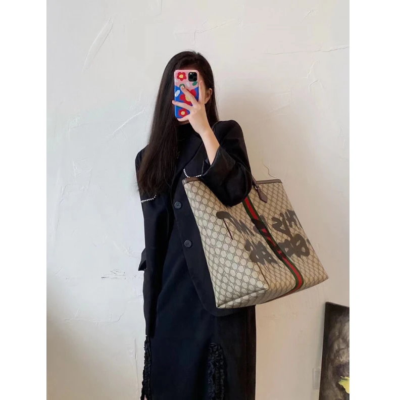 Replica bags lv Tote Bag Balenciaga x Gucci Hacker Graffiti Large Tote Bag