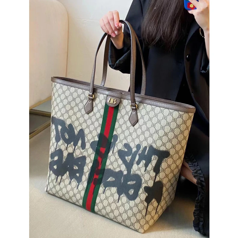 Replica bags lv Tote Bag Balenciaga x Gucci Hacker Graffiti Large Tote Bag