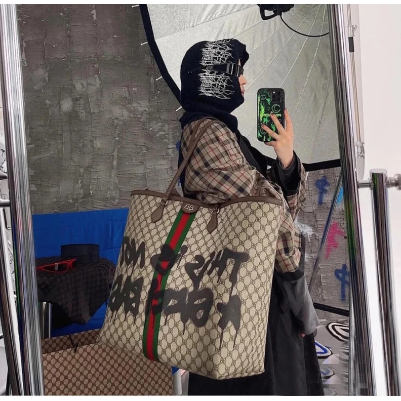 Replica bags lv Tote Bag Balenciaga x Gucci Hacker Graffiti Large Tote Bag