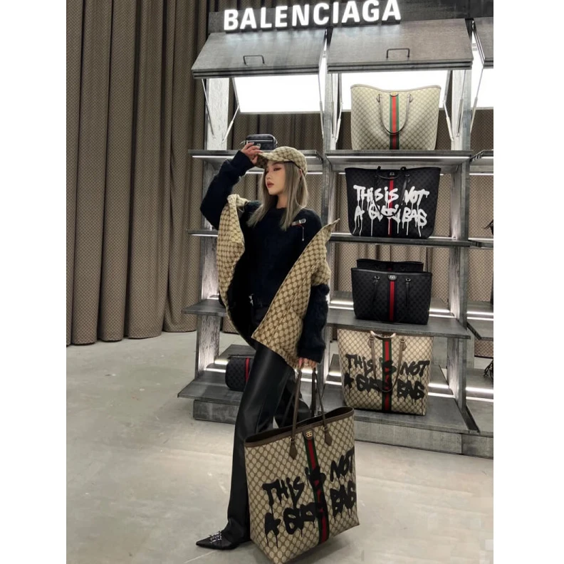 Replica bags lv Tote Bag Balenciaga x Gucci Hacker Graffiti Large Tote Bag