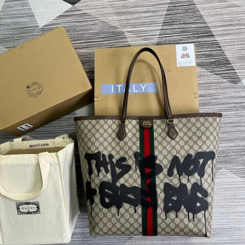 Replica bags lv Tote Bag Balenciaga x Gucci Hacker Graffiti Large Tote Bag