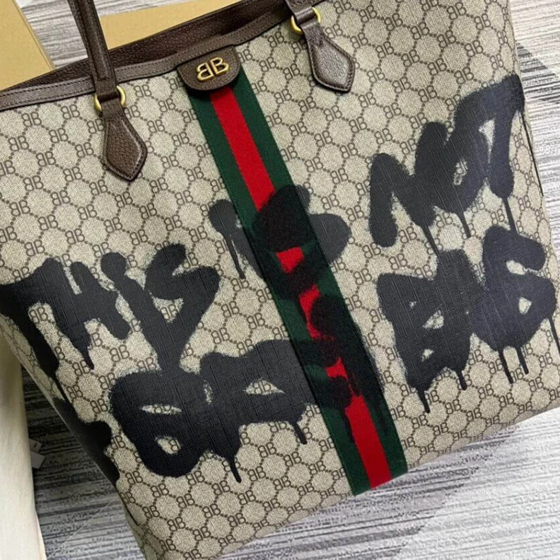 Replica bags lv Tote Bag Balenciaga x Gucci Hacker Graffiti Large Tote Bag