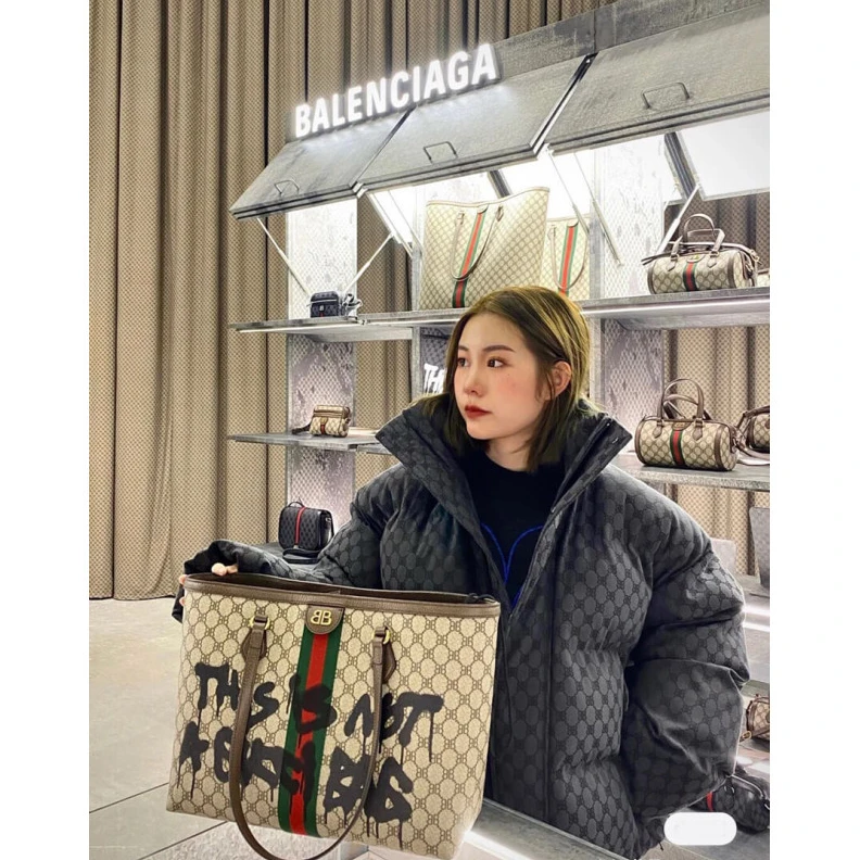 Louis vuitton locations 38 x 28 x Balenciaga x Gucci Hacker Graffiti Medium Tote Bag Beige