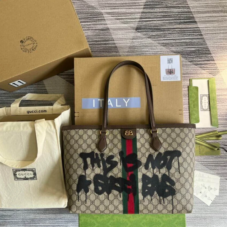 Louis vuitton locations 38 x 28 x Balenciaga x Gucci Hacker Graffiti Medium Tote Bag Beige