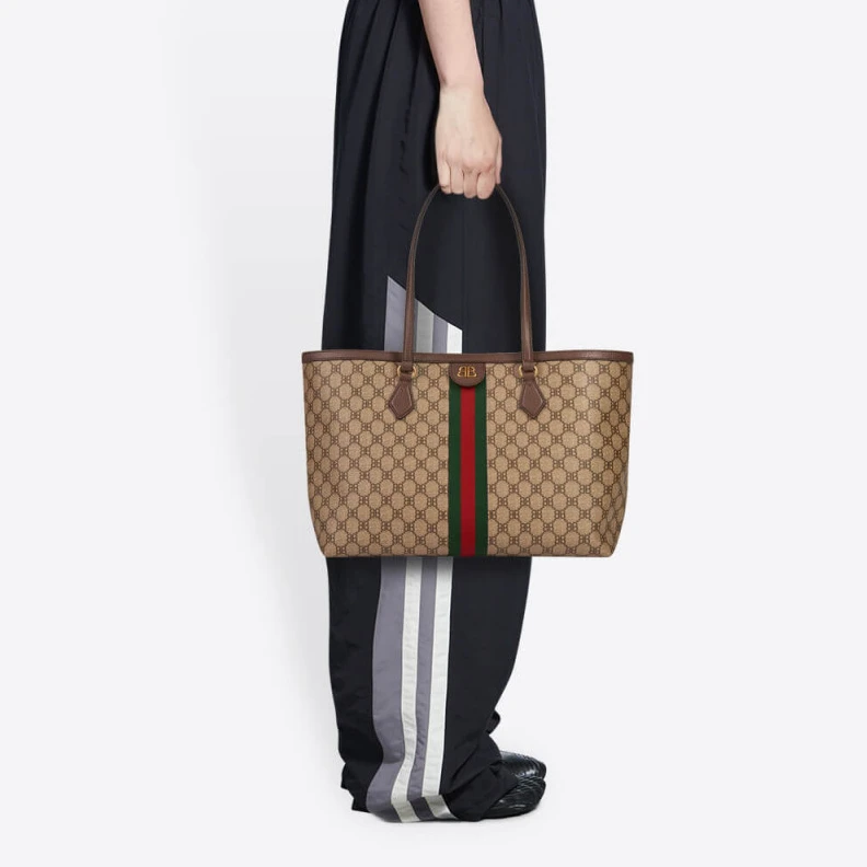 Replica bags lv Balenciaga x Gucci Hacker Medium Tote Bag Beige