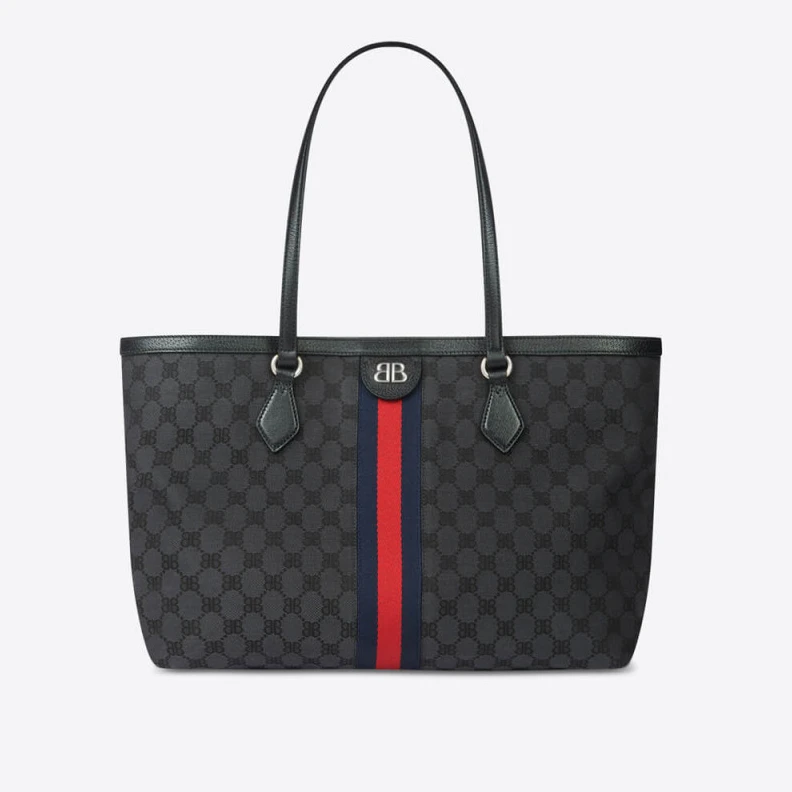 Canvas ja Balenciaga x Gucci Hacker Medium Tote Bag Black