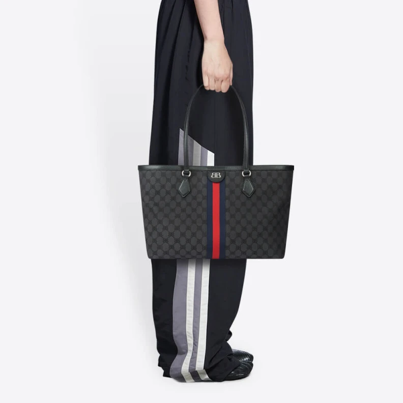 Replica bags lv Canvas ja Balenciaga x Gucci Hacker Medium Tote Bag Black