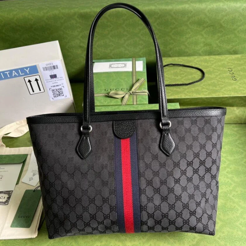 Replica bags lv Canvas ja Balenciaga x Gucci Hacker Medium Tote Bag Black