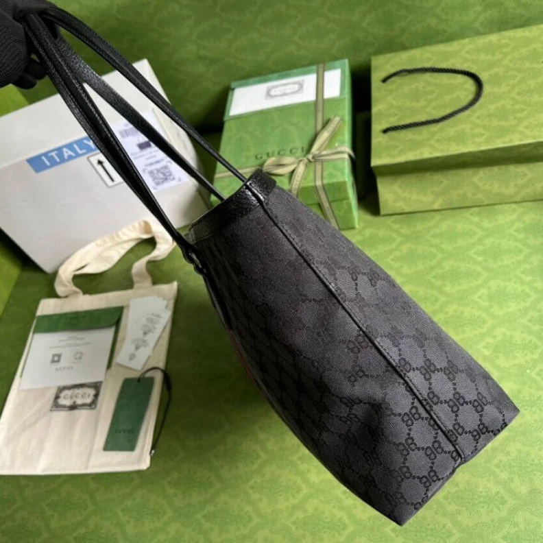 Replica bags lv Canvas ja Balenciaga x Gucci Hacker Medium Tote Bag Black