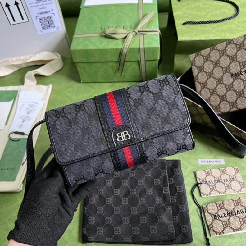 1 inner z Balenciaga x Gucci Hacker Mini Crossbody Bag Black