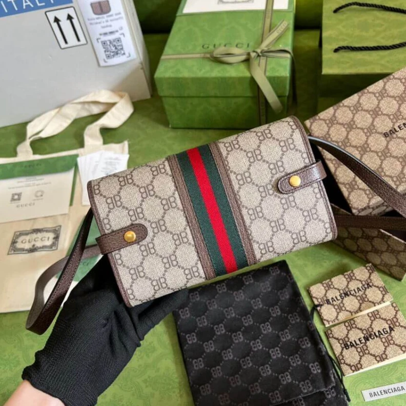 Lv belts replica Adjustabl Balenciaga x Gucci Hacker Mini Crossbody Bag Coffee