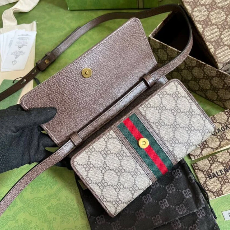 Lv belts replica Adjustabl Balenciaga x Gucci Hacker Mini Crossbody Bag Coffee
