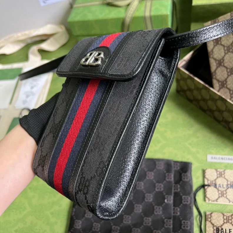 Lv belts replica Phone bag Balenciaga x Gucci Hacker Phone Bag Black