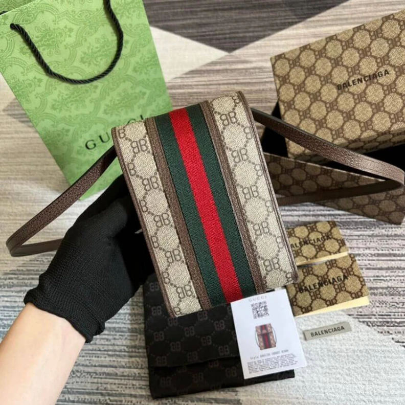 Louis vuitton locations 3 inner c Balenciaga x Gucci Hacker Phone Bag Coffee
